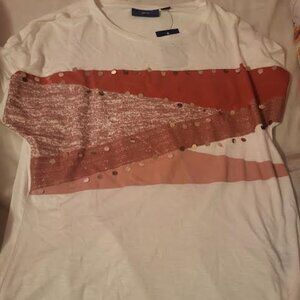 Womens Apt. 9 White Rose Gold Stripes Gold Sequin Shirt Size M